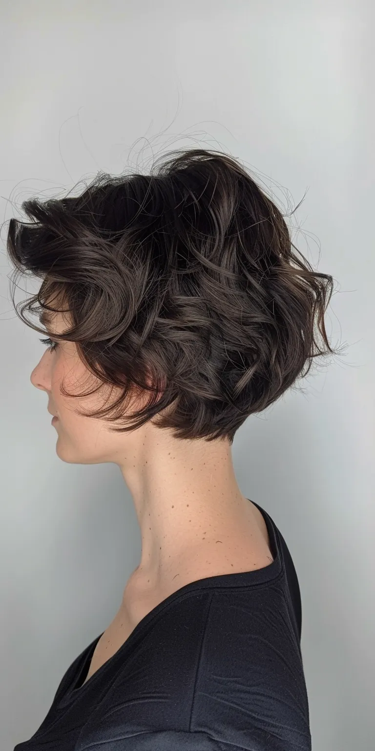 short haircuts for wavy hair Asymmetric cut, Digital perm, Short brush Layered hair, Pixie cut