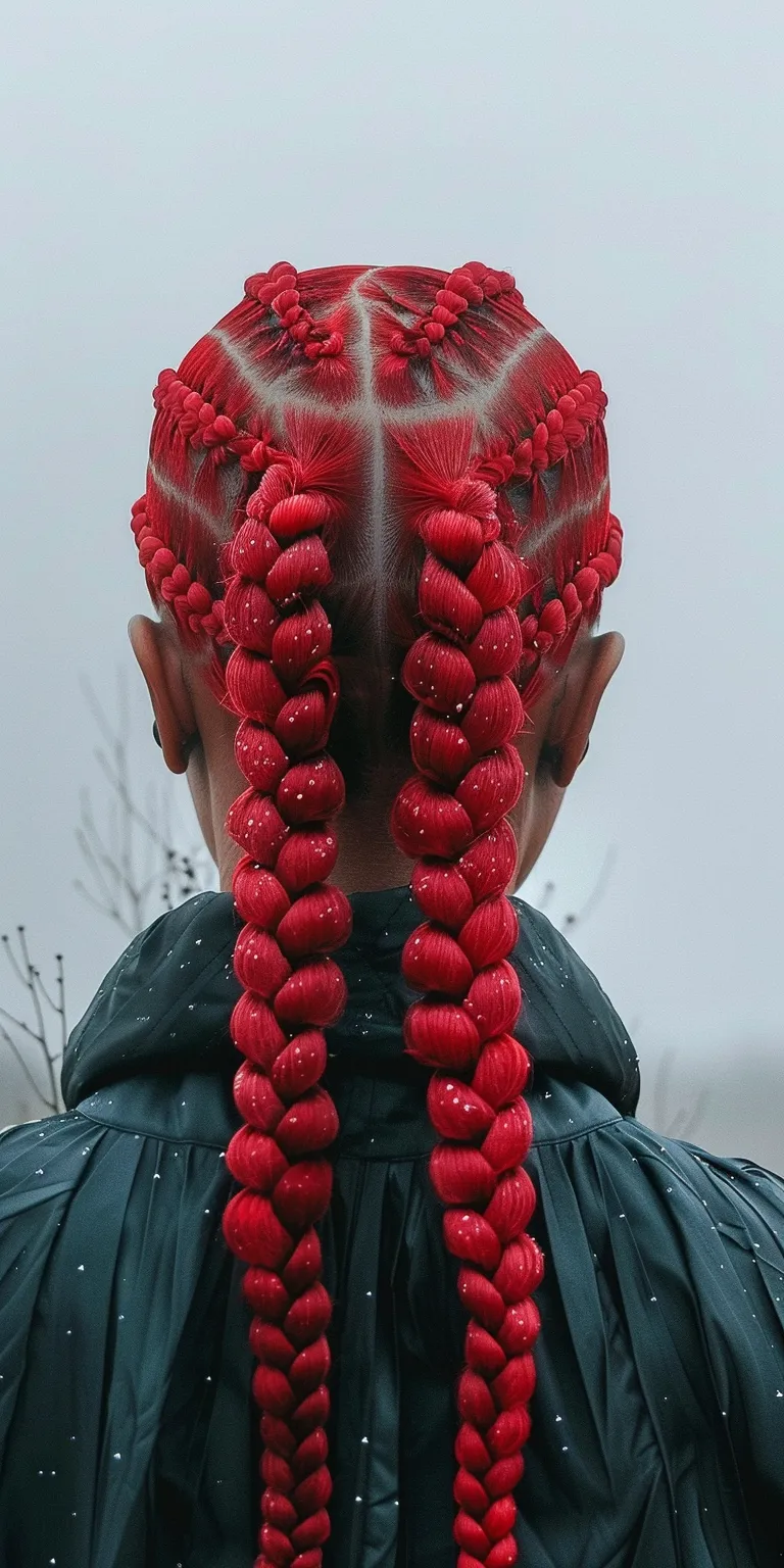 red knotless braids Japanese women's hairstyles, Waterfall braids, Hair crimping, Layered hair, Boho