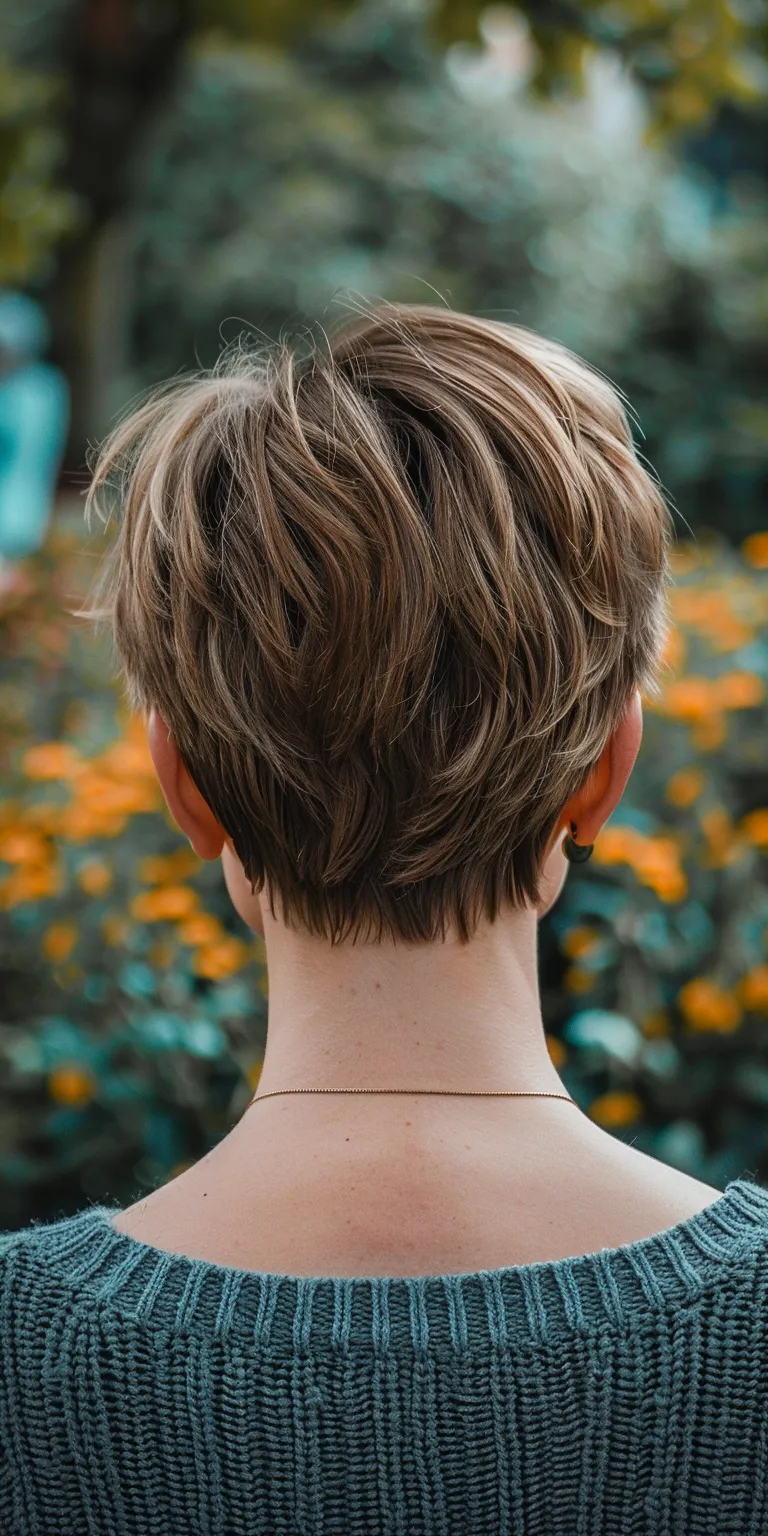 womens hair styles Asymmetric cut, Short brush Pixie Butterfly haircut, Layered