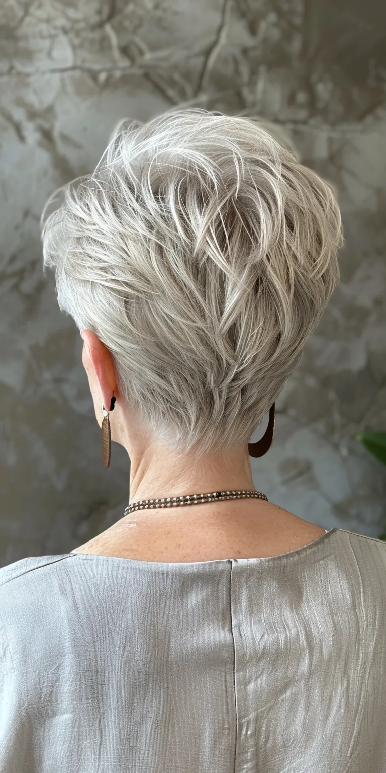 short gray hairstyles Asymmetric cut, Short brush Pixie Digital perm, Pompadour