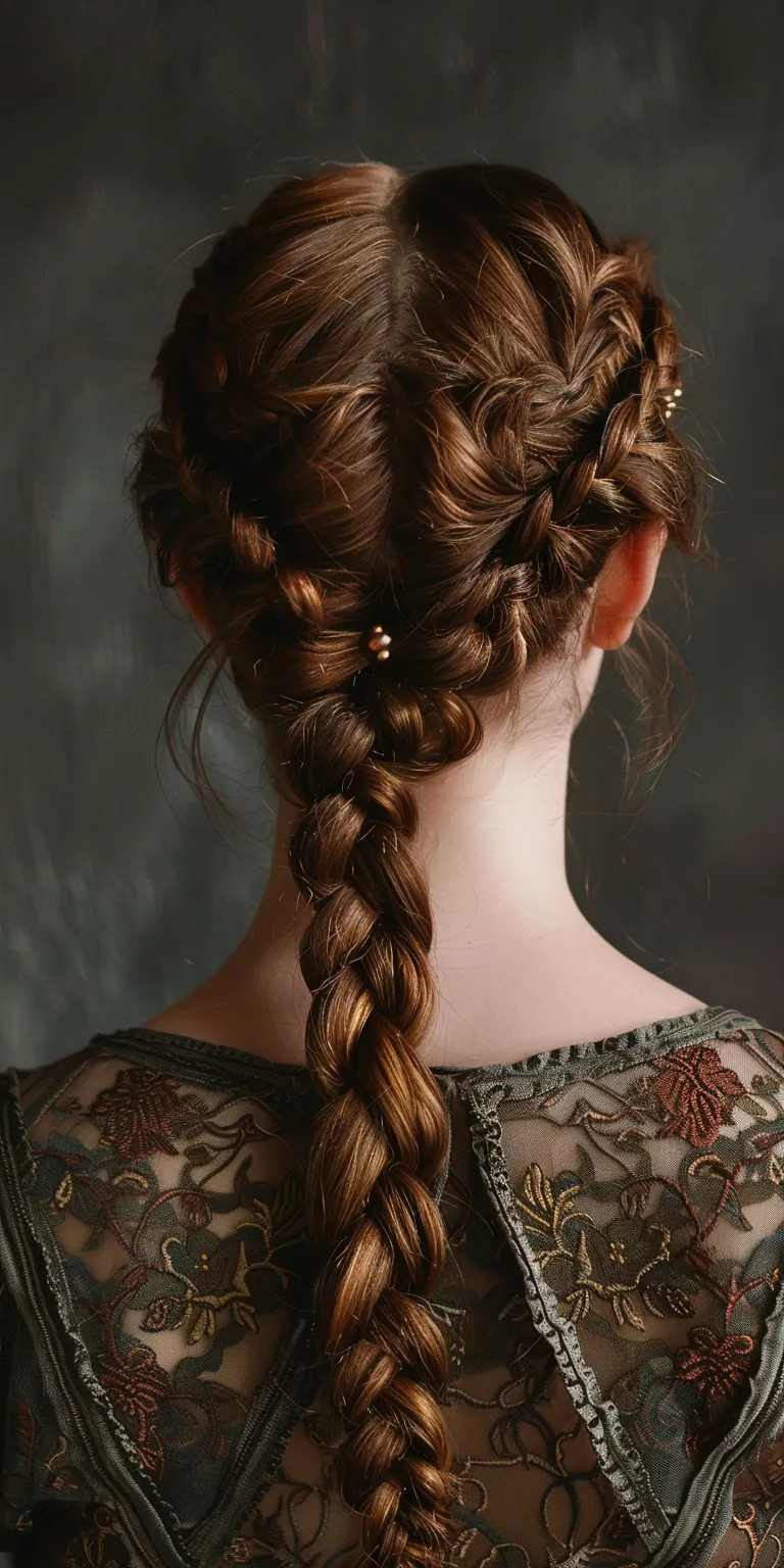 medieval hairstyles French braid, Milkmaid Braid, Waterfall braids, Updo