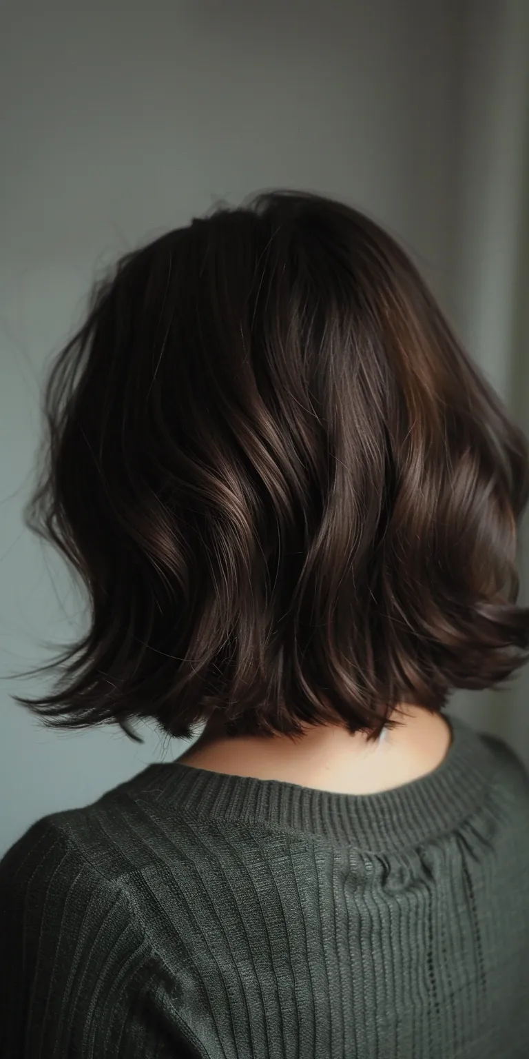 mid length hairstyles Asymmetric cut, Bob Layered hair, Short brush Digital perm