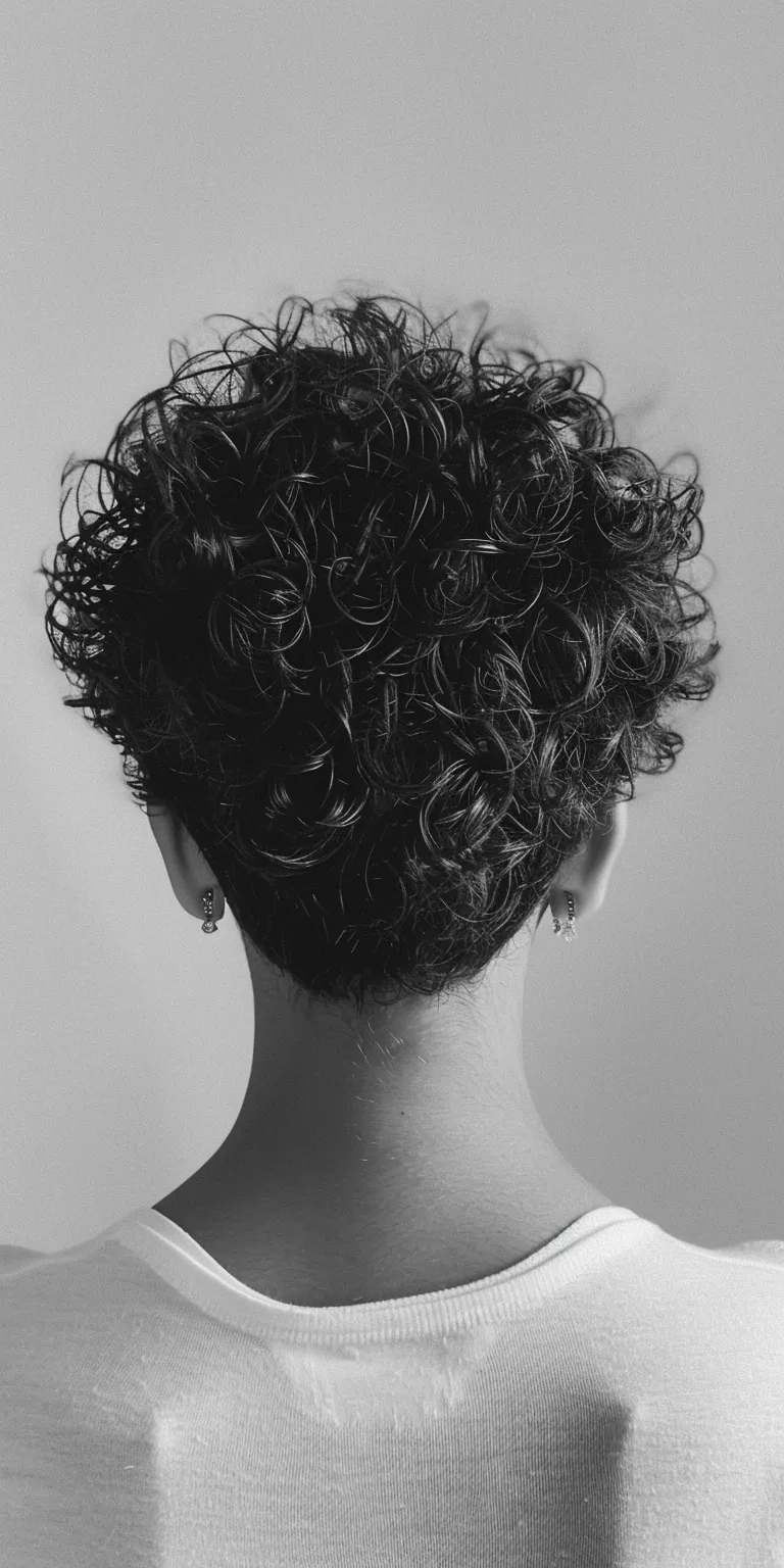 short curly haircuts Digital perm, Asymmetric cut, Short brush Pompadour, Updo