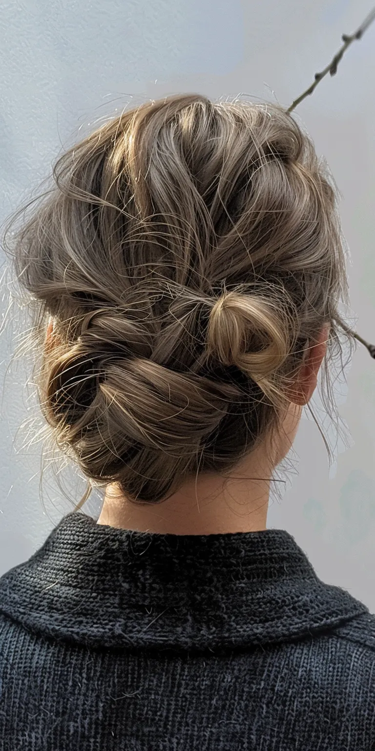 fluffy hair style Updo, Chignon, French twist, Milkmaid braid, Ballerina bun