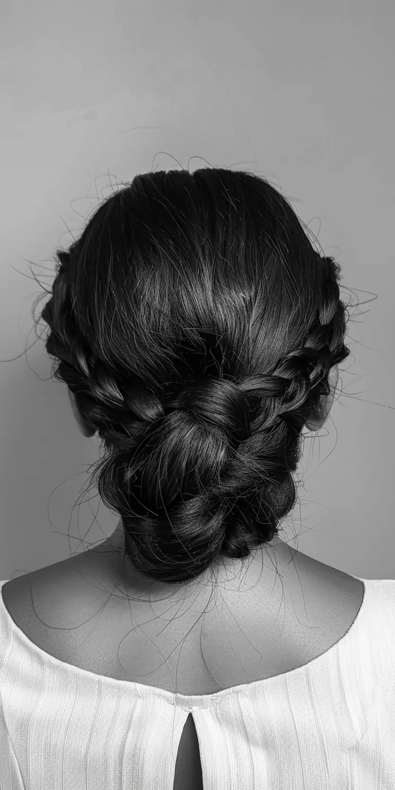 black hair styles Chignon, Milkmaid braid, French Updo, twist