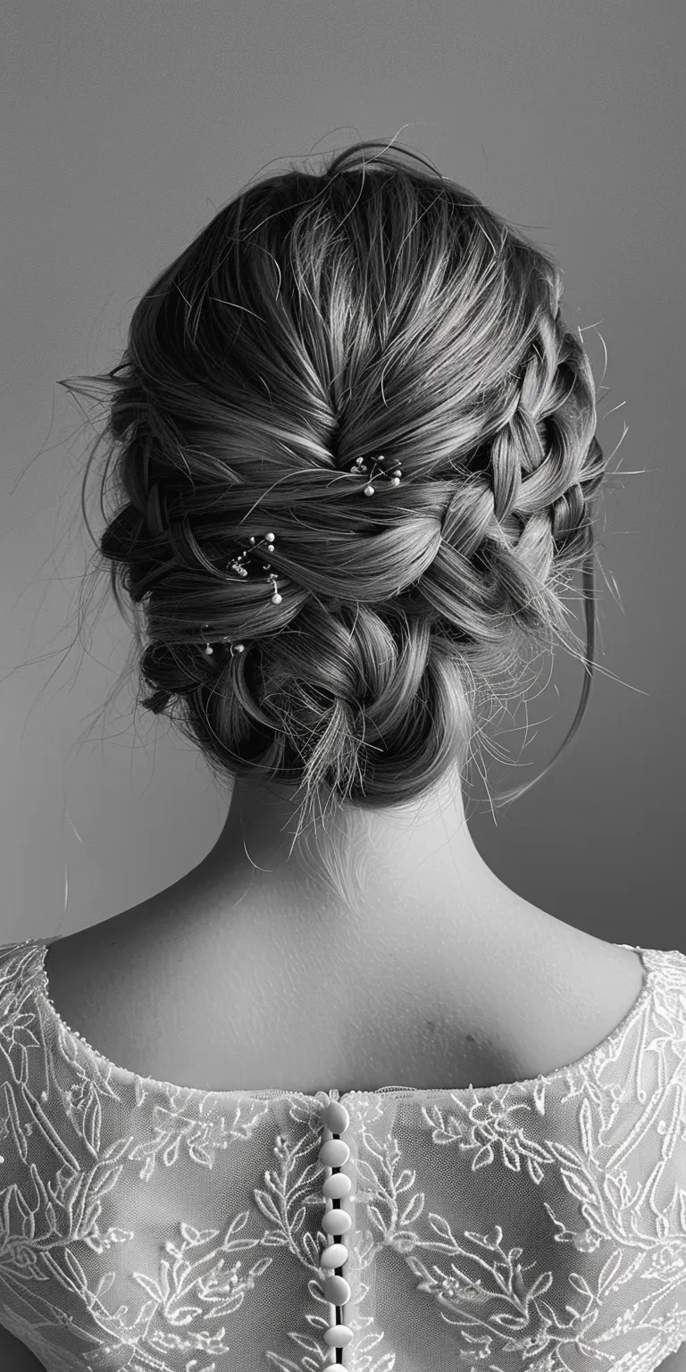 hair style woman Milkmaid braid, Chignon, French Updo, Waterfall braids