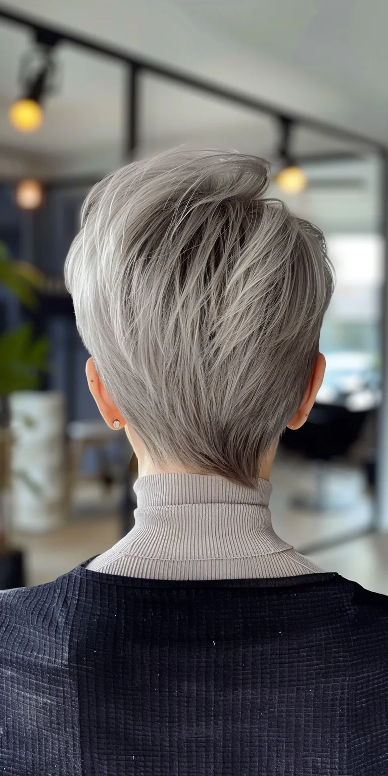 short grey hairstyles Asymmetric cut, Short brush Pompadour, Professional Pixie cut