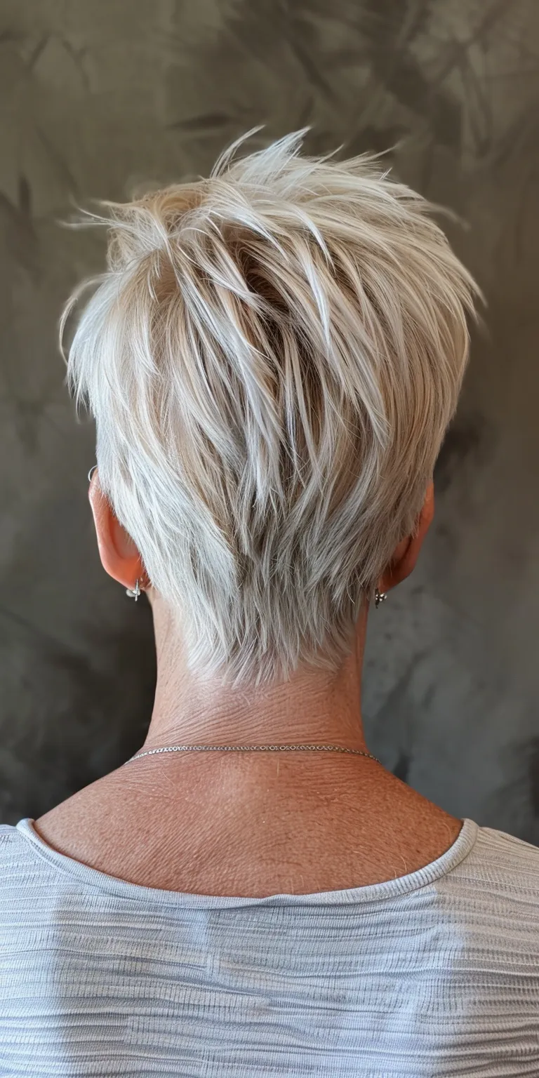 short haircuts for women over 60 Asymmetric cut, Short brush Pixie Frosted tips, Professional cut