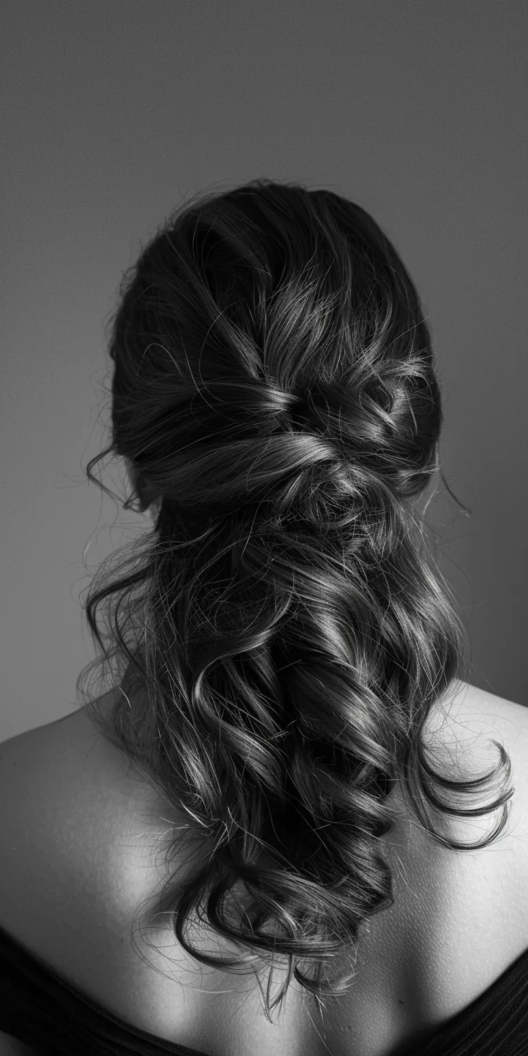 wavy hair style Chignon, French braid, Milkmaid Updo, Waterfall braids