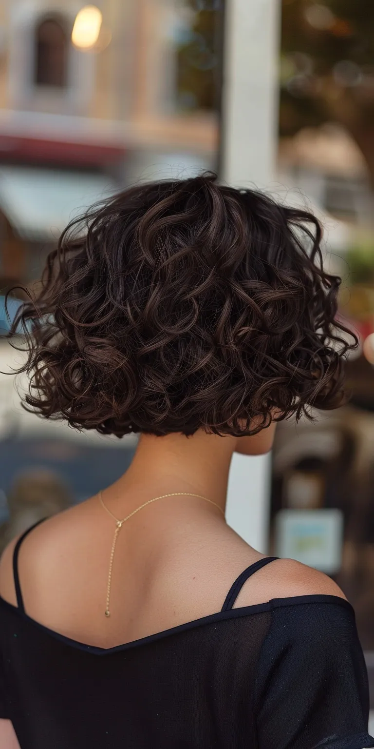 short curly hairstyles for women Digital perm, Ringlets, Asymmetric cut, Curly hair, Updo