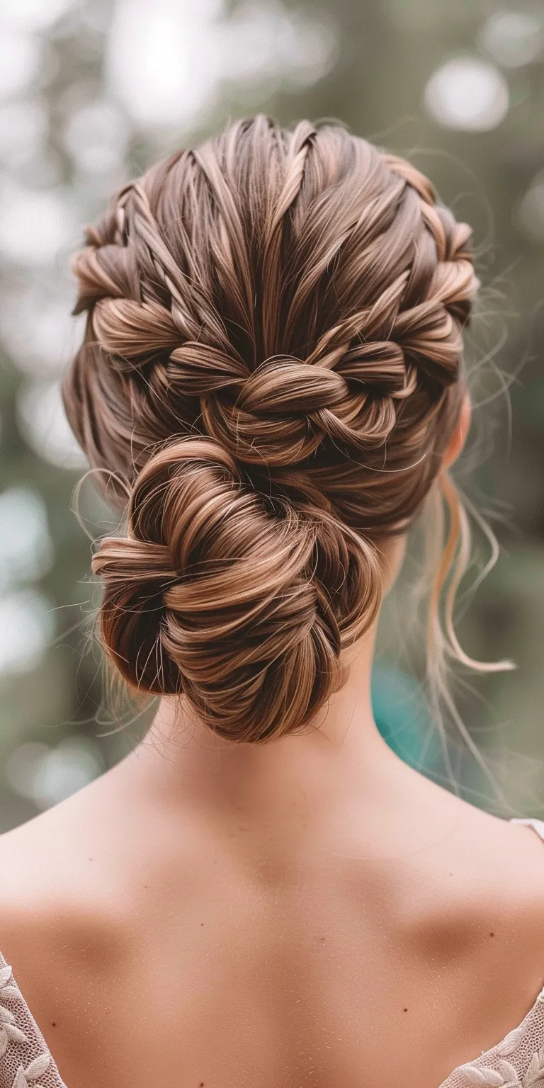 braided updo hairstyles Updo, Chignon, French twist, Milkmaid braid, Ballerina bun