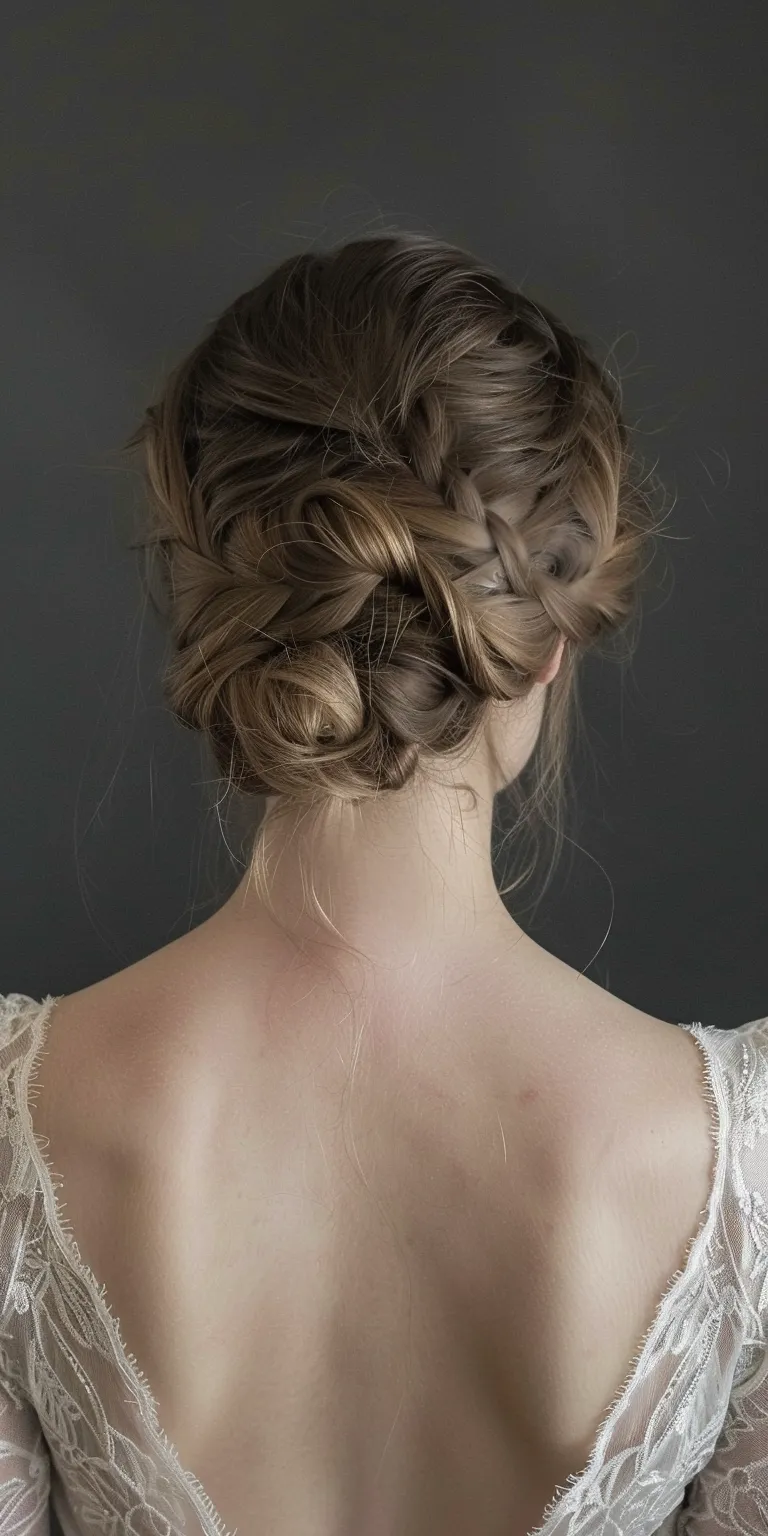 bridal bun hairstyle Updo, Milkmaid braid, Chignon, French twist