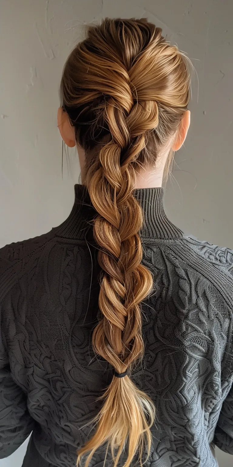 long braided ponytail French braid, Braid, Waterfall braids, twist, Milkmaid braid