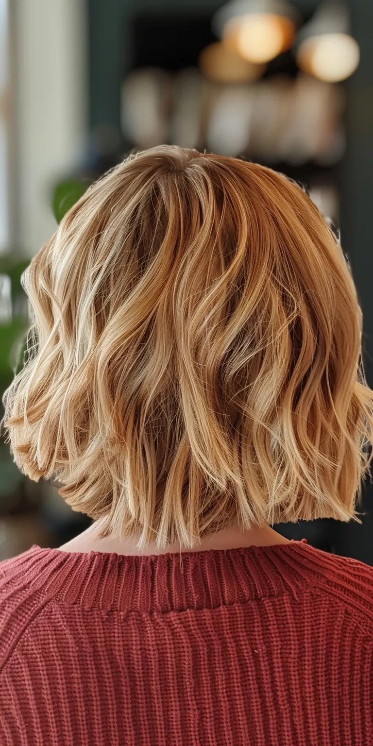 wavy bob Digital perm, Asymmetric cut, Layered hair, Professional Short brush cut