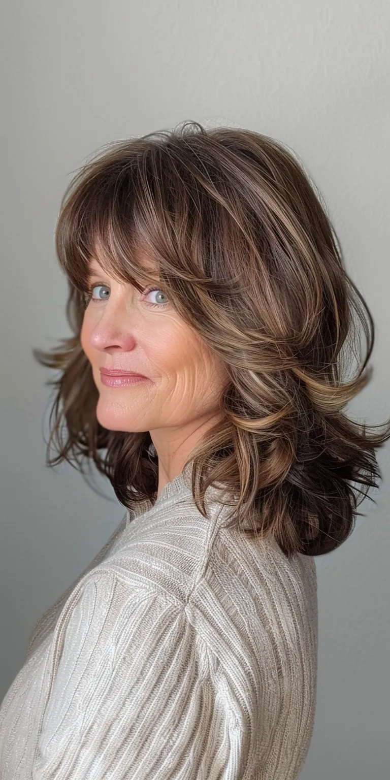 medium hairstyles for women over 50 Digital perm, Layered hair, Historical Christian hairstyles, Asymmetric cut, Bangs