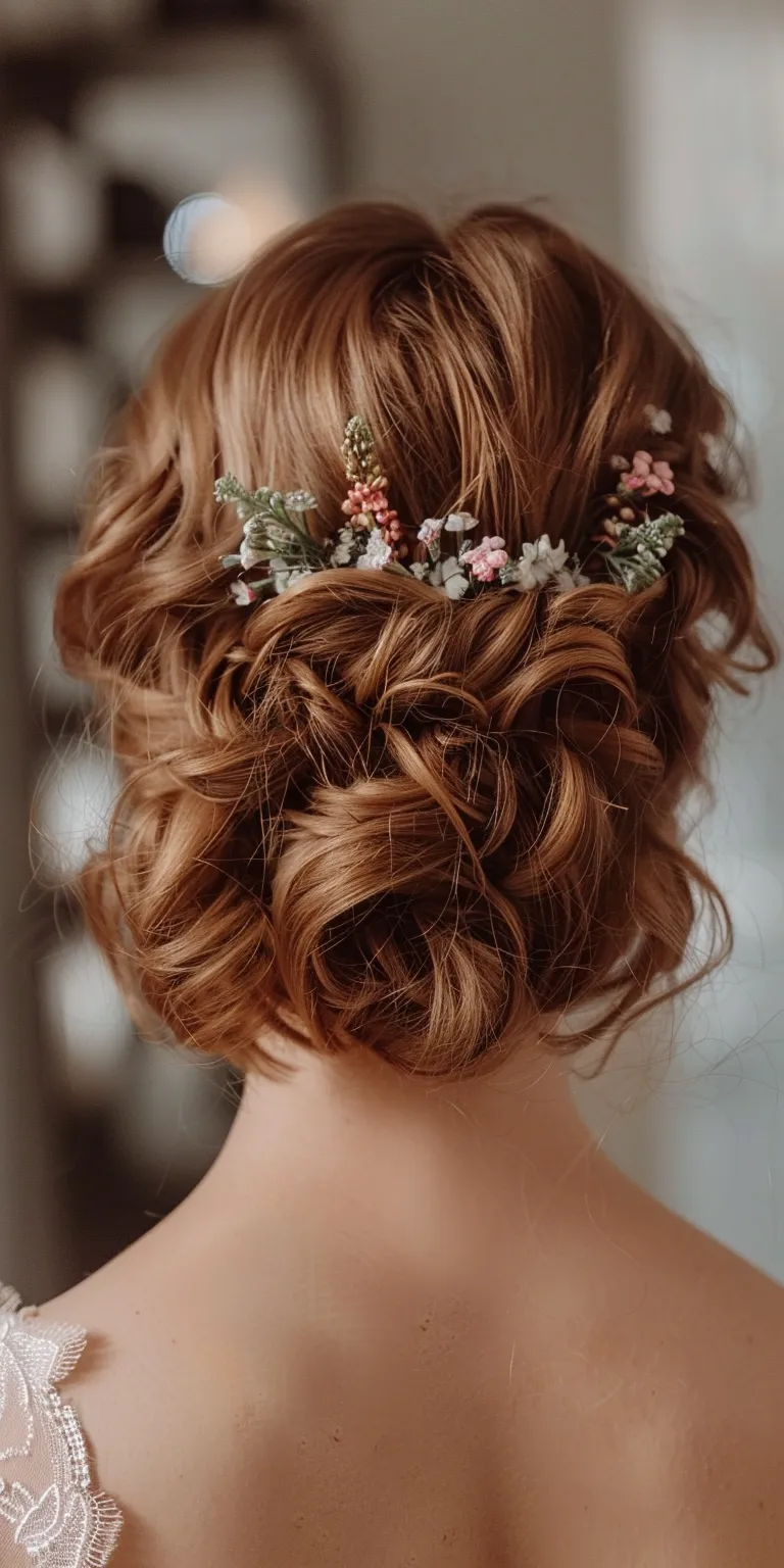 short hair wedding styles Updo, Milkmaid braid, Chignon, Boho braids, Waterfall braids