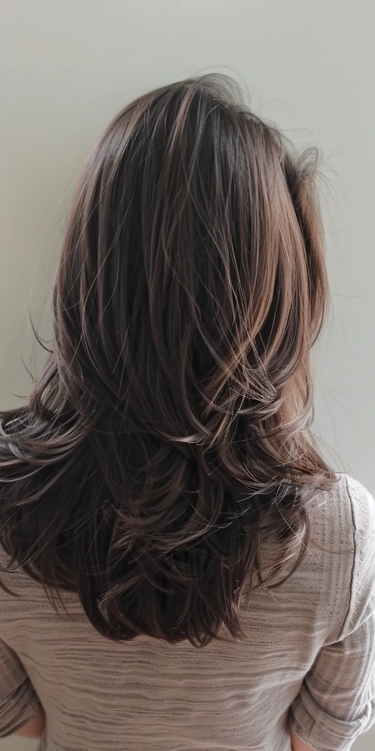 medium length layered haircuts Layered hair, Japanese women's hairstyles, Asymmetric cut, Curtained Ringlets