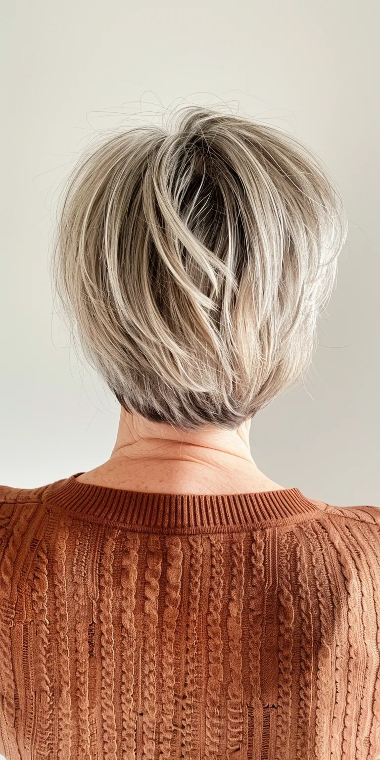 short hairstyles for women over 60 Asymmetric cut, Short brush Layered hair, Pixie Digital perm