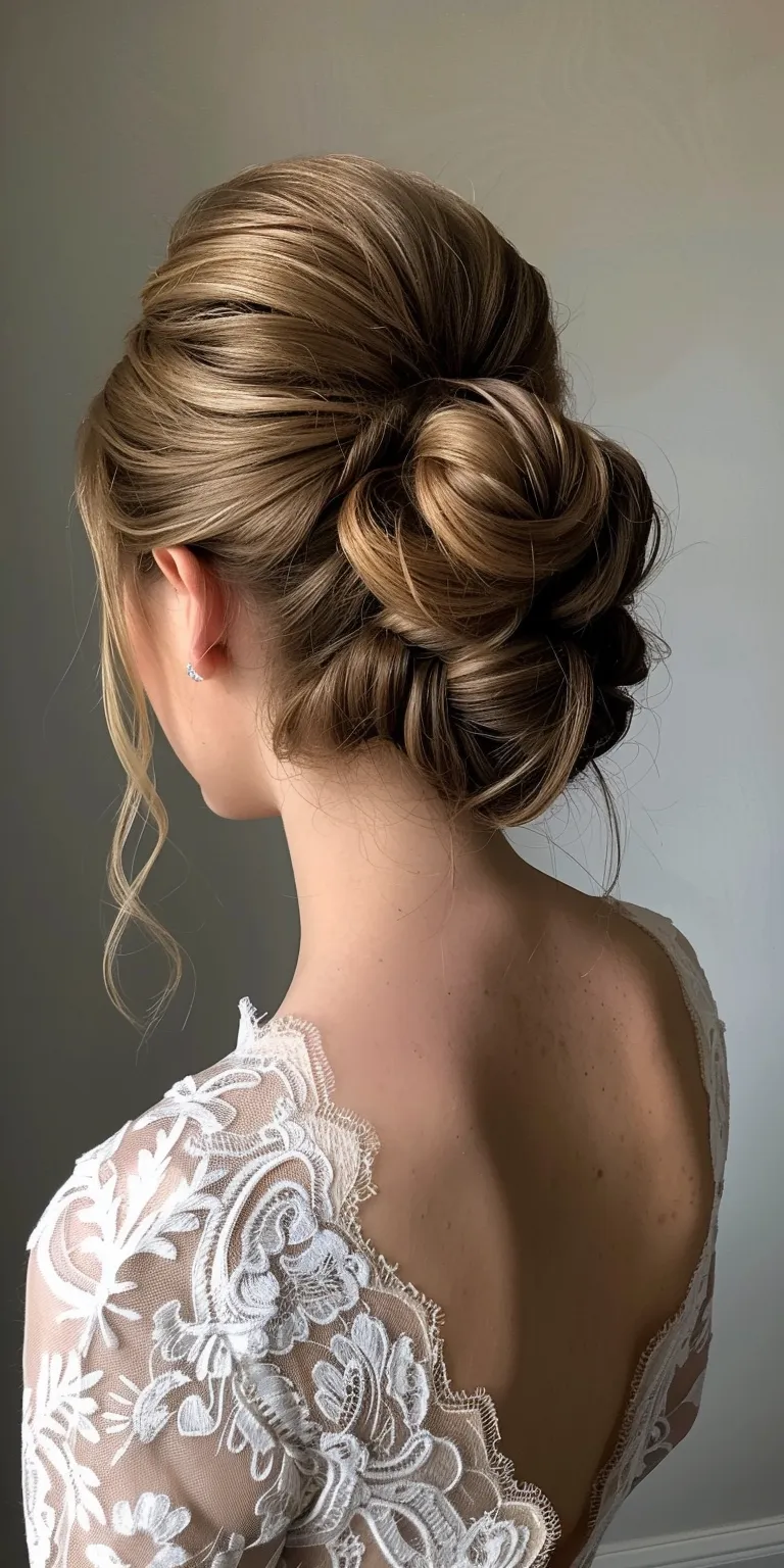 bridal bun hairstyle Updo, Chignon, Ballerina bun, French twist, Milkmaid braid