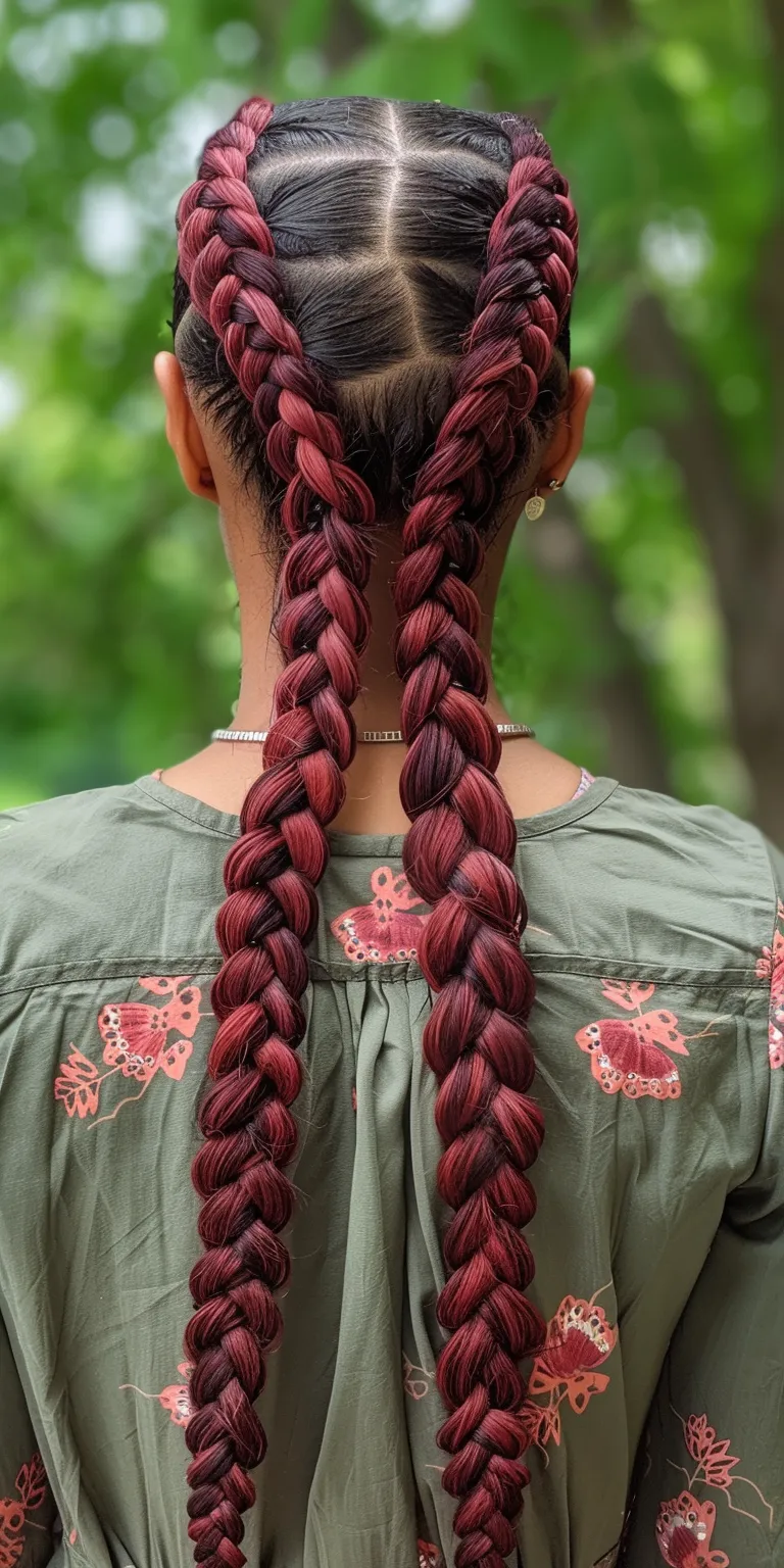 burgundy knotless braids Boho braids, Waterfall Braid, French braid, Hair twists