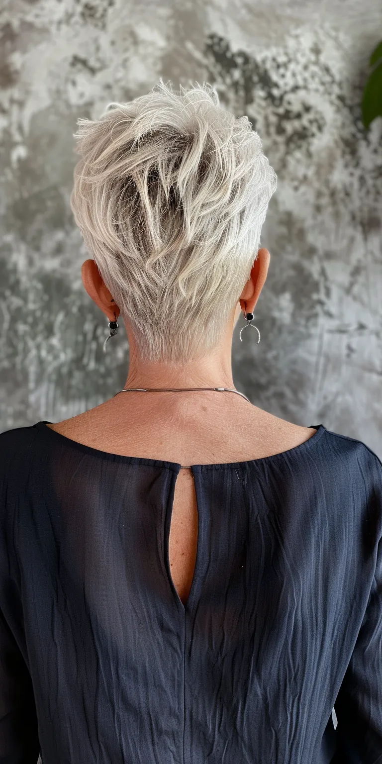 pixie haircuts for older women Asymmetric cut, Pixie Short brush Tonsure, Chignon