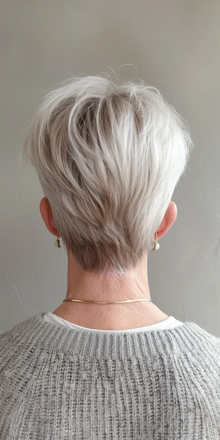 pixie cuts for women over 60 Asymmetric cut, Short brush Pixie Pompadour, back and sides