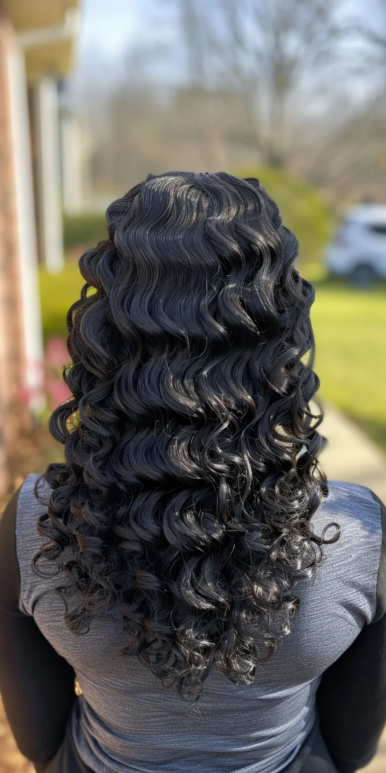 curly weave hairstyles Digital perm, Crochet braids, Finger wave, Layered hair, Stacked bob