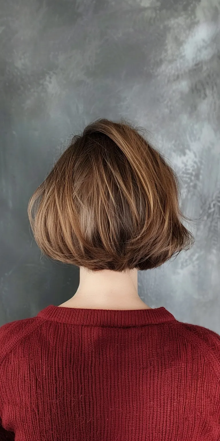 hairstyles for big foreheads female Asymmetric cut, Short brush Bob Layered hair, Digital perm