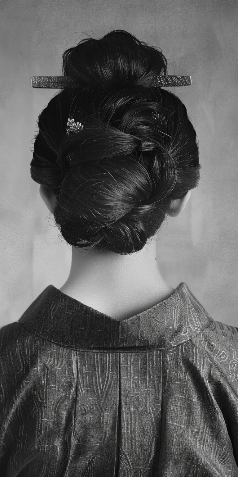 samurai hairstyle Chignon, Updo, Japanese women's hairstyles, Milkmaid braid, Historical Christian hairstyles