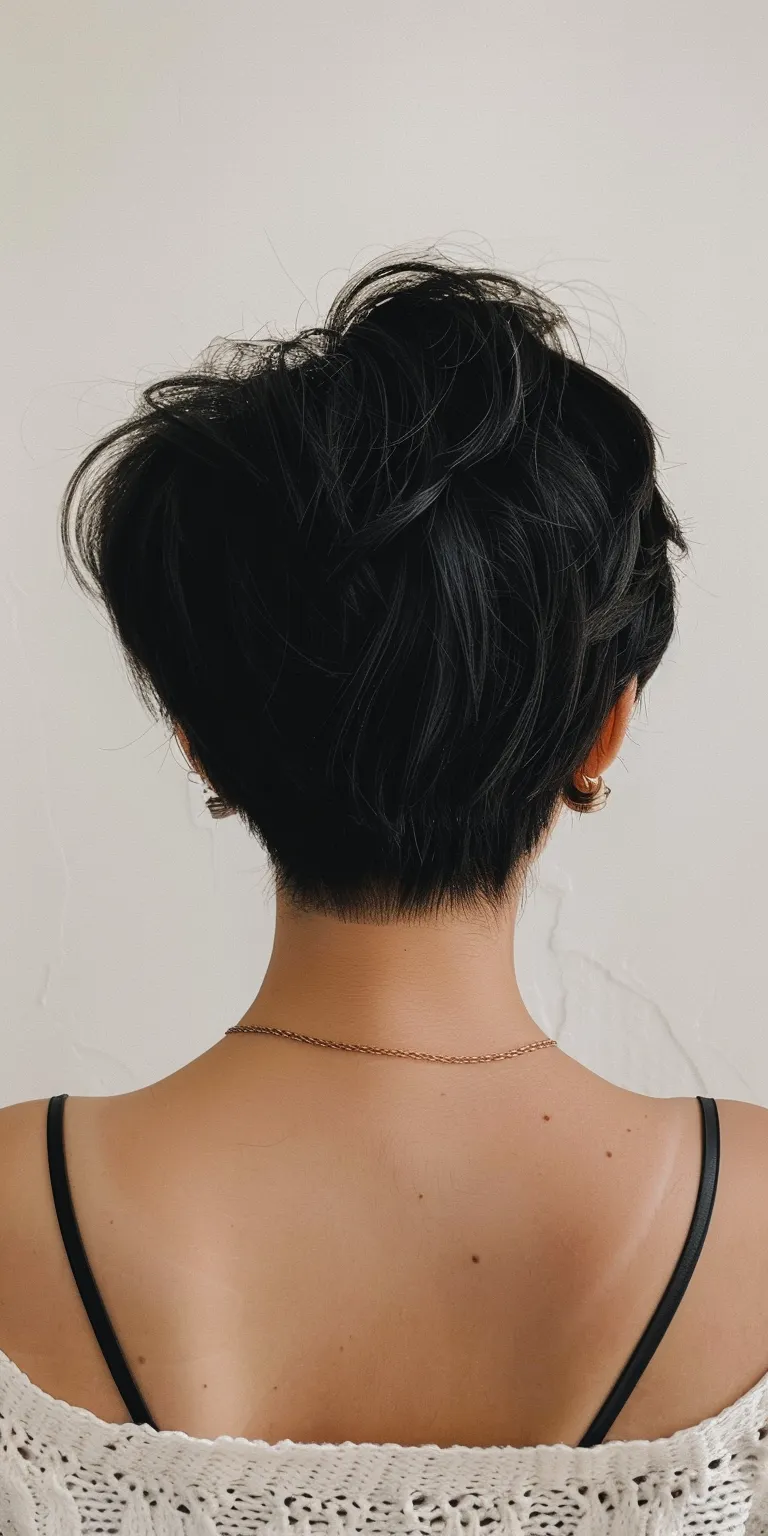 short black hairstyles Chignon, Asymmetric cut, Updo, Ballerina bun, Pixie cut