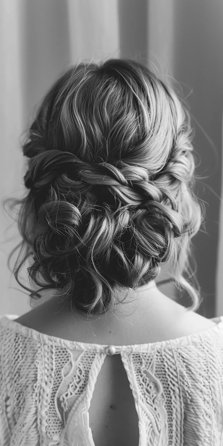 wedding hairstyles for medium hair Waterfall braids, Chignon, Milkmaid braid, Updo, French braid