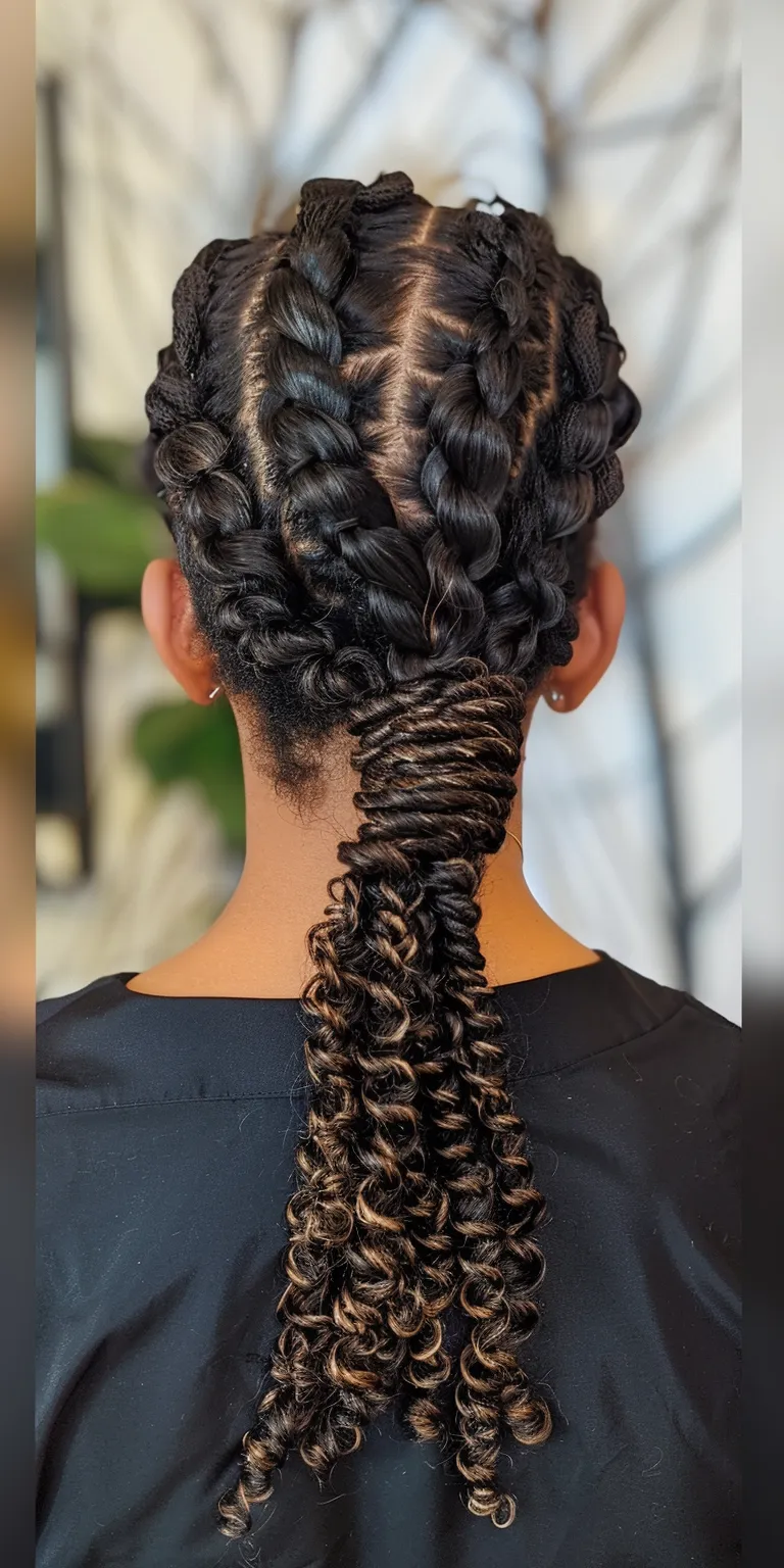 box braids with curls at the end Waterfall braids, French twist, Hair twists, Crochet braid