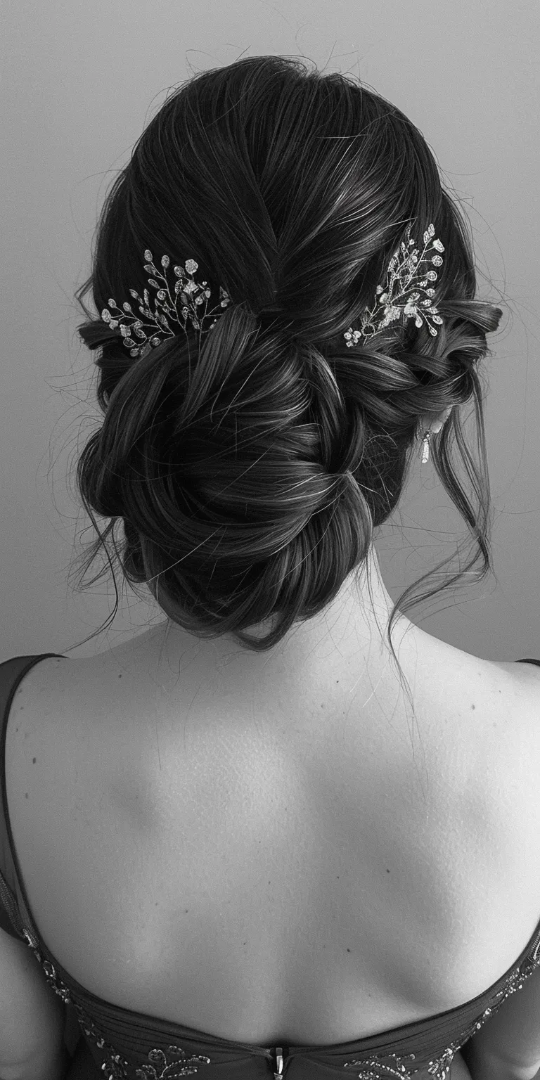 bridesmaid hairstyles Chignon, Updo, Milkmaid braid, French twist, Boho braids