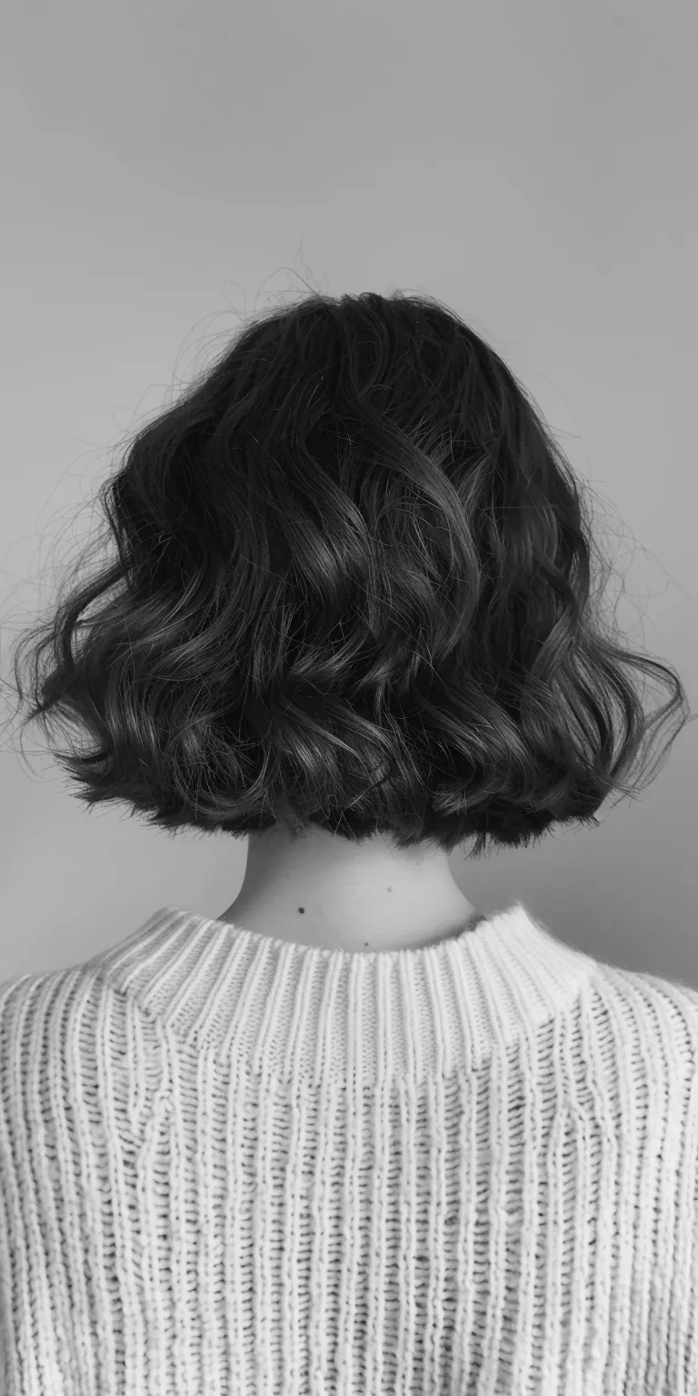 perm hairstyle Asymmetric cut, Bob Digital perm, Layered hair, Short brush cut