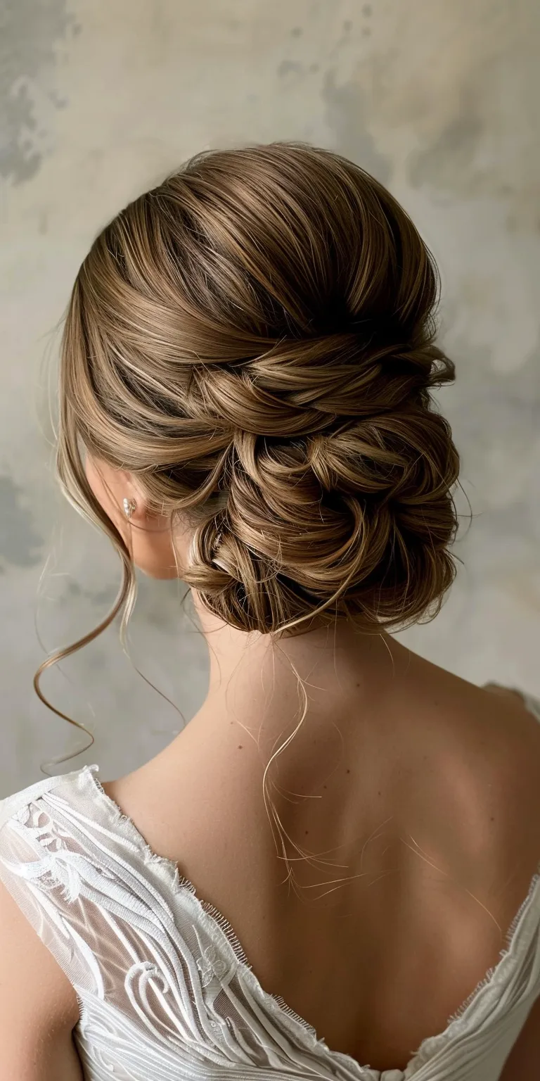 high bun hairstyles Chignon, Updo, French braid, Milkmaid twist