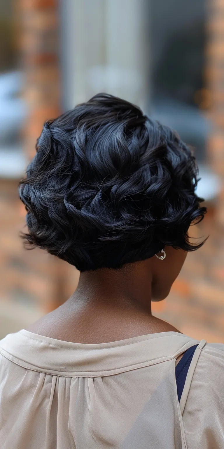 short weave hairstyles Finger wave, Chignon, Kinky hair, Asymmetric cut, Updo