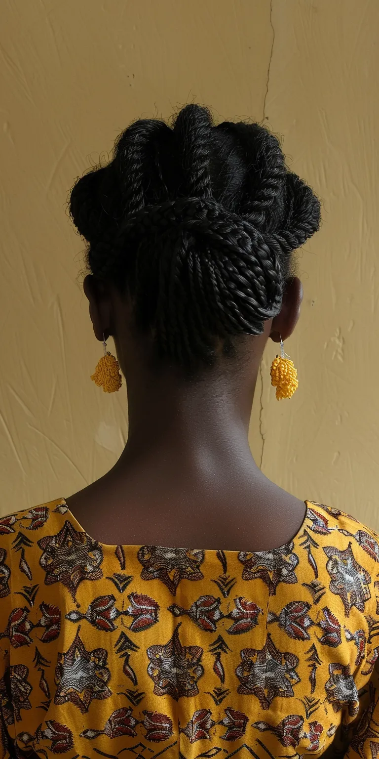 african hair styles Chignon, Afro puffs, Hair twists, French twist, Updo