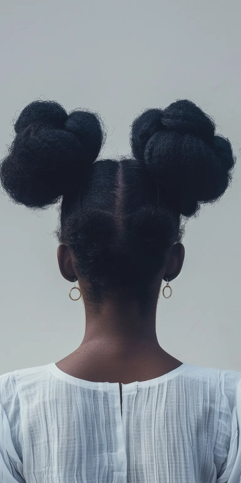 2000s hairstyles Afro puffs, Kinky hair, Chignon, Ballerina bun, Updo