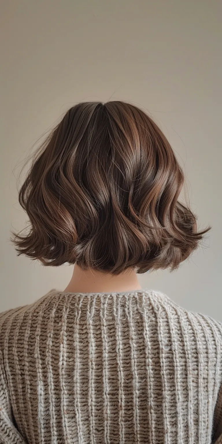 wavy bob Asymmetric cut, Digital perm, Layered hair, Bob Short brush cut