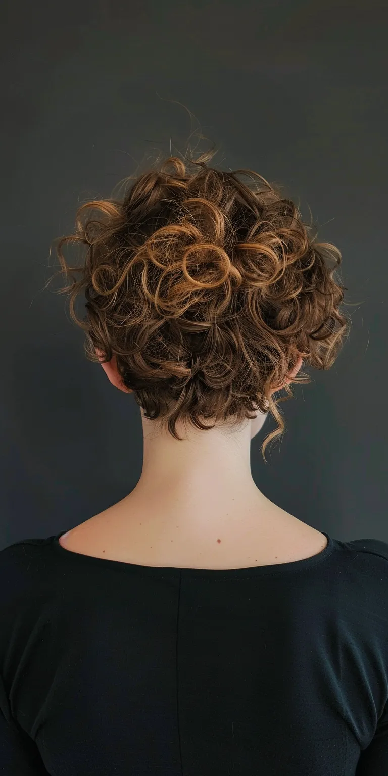 short curly hairstyles Digital perm, Asymmetric cut, Updo, Short brush Chignon