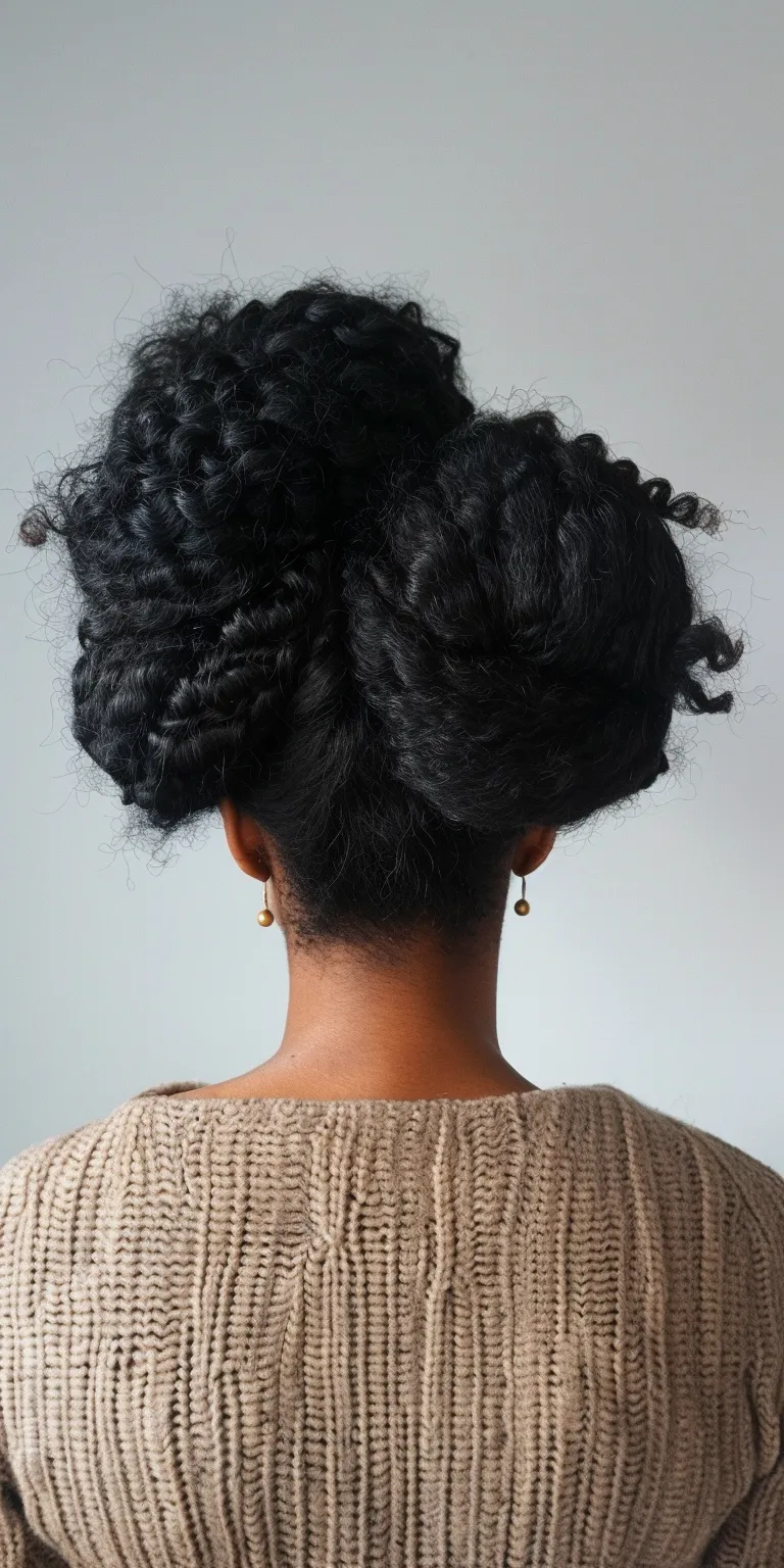 natural hair styles for ladies Afro puffs, Chignon, Updo, Milkmaid braid, French twist