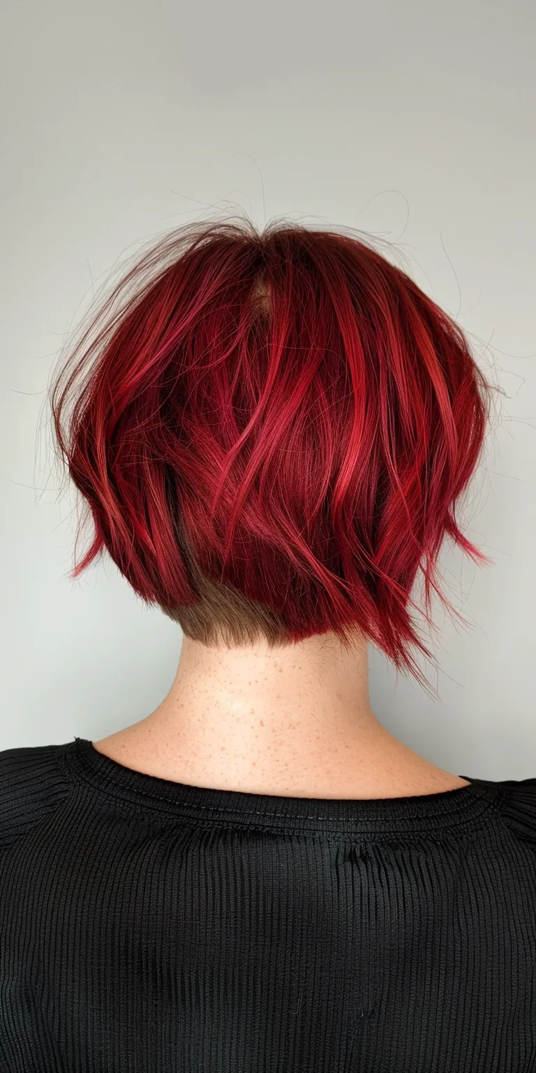 short red hair styles Asymmetric cut, Professional Digital perm, Pixie Layered