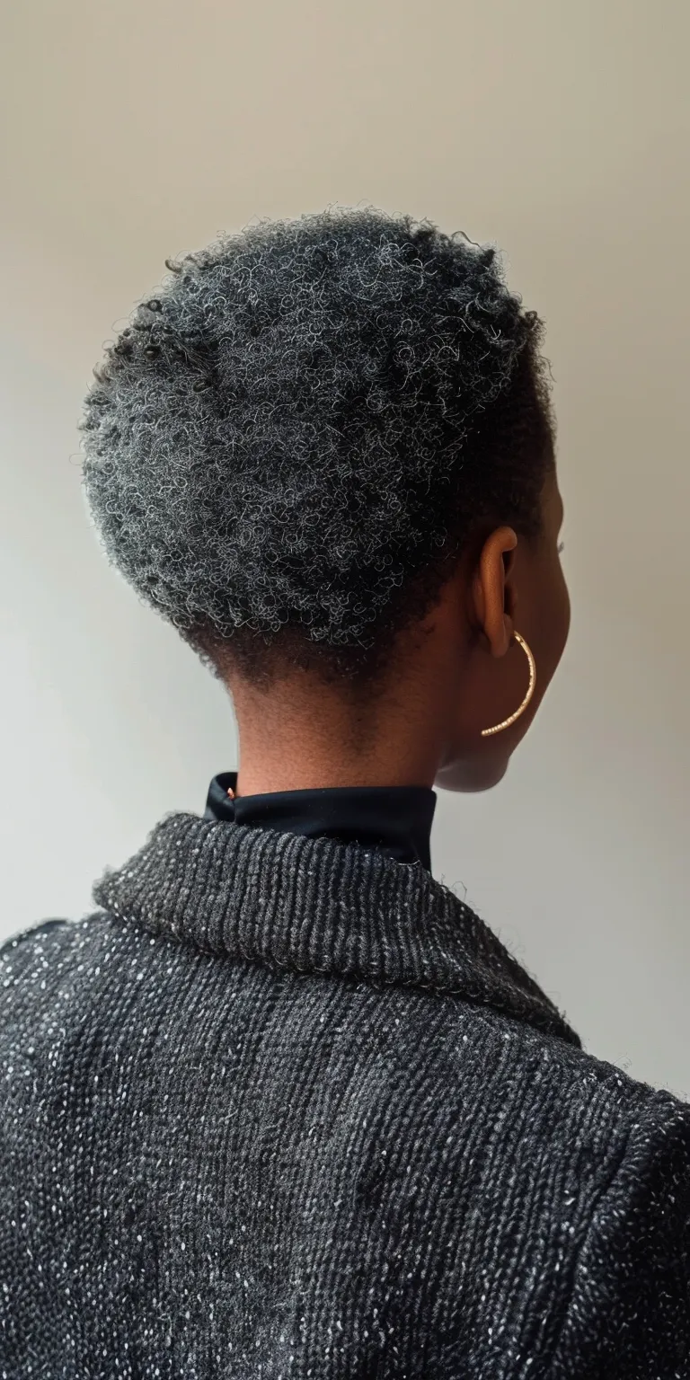 short natural haircuts for black females Asymmetric cut, Short brush Pompadour, Digital perm, Kinky hair