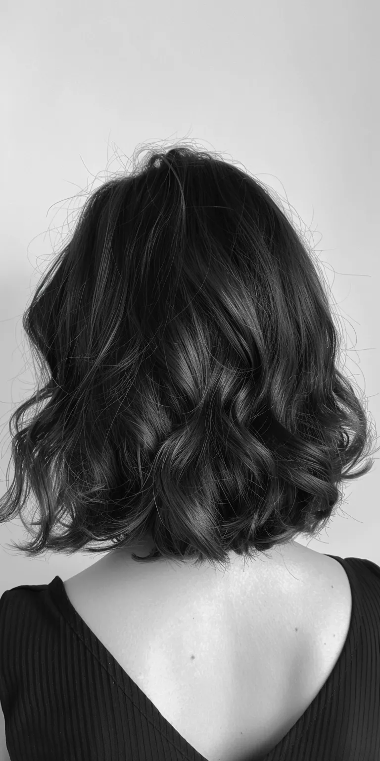 shoulder length haircuts for thick hair Asymmetric cut, Layered hair, Digital perm, Ringlets, Bob cut