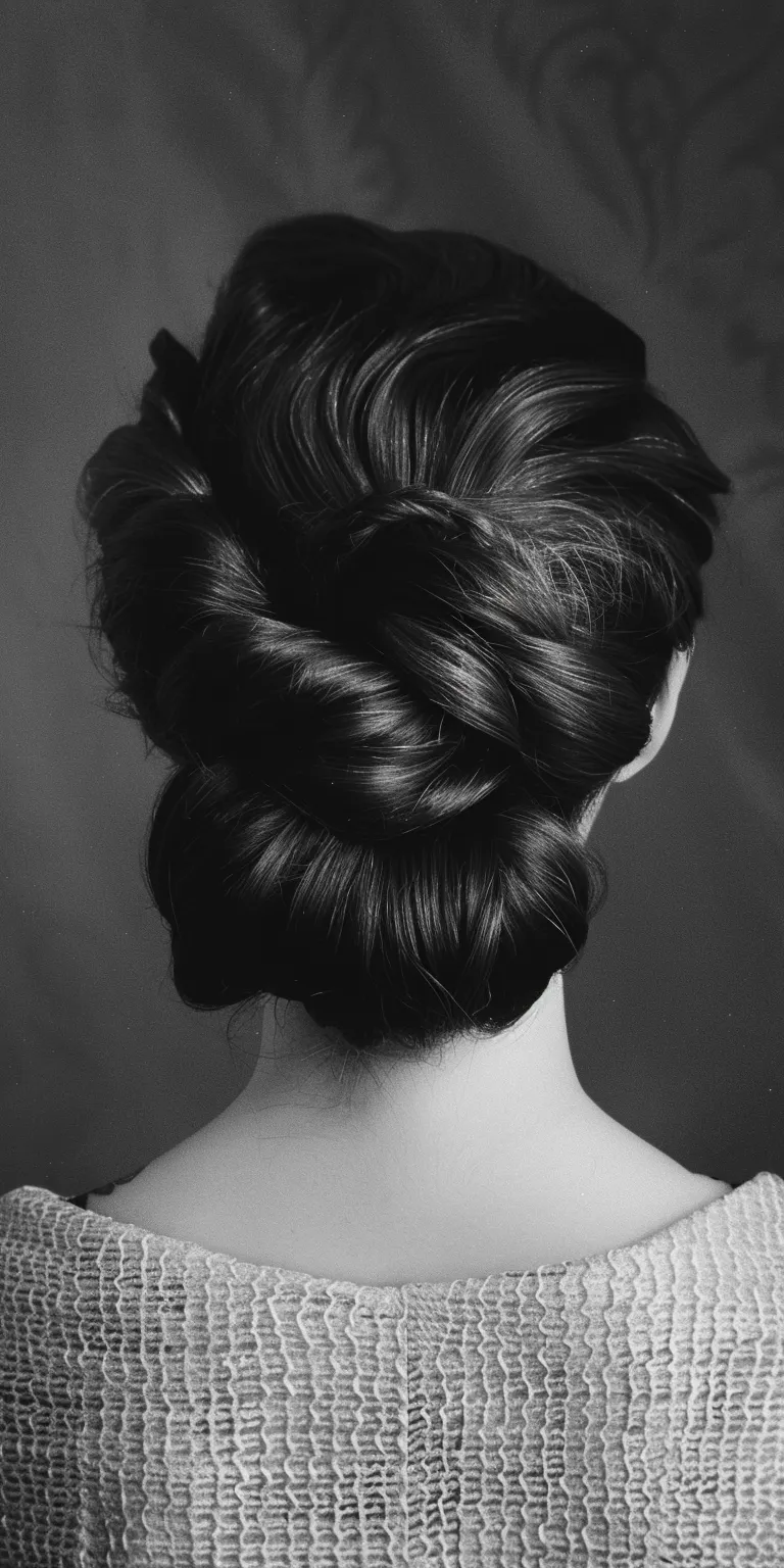 50s hairstyles women Chignon, Updo, French twist, Milkmaid braid, braid