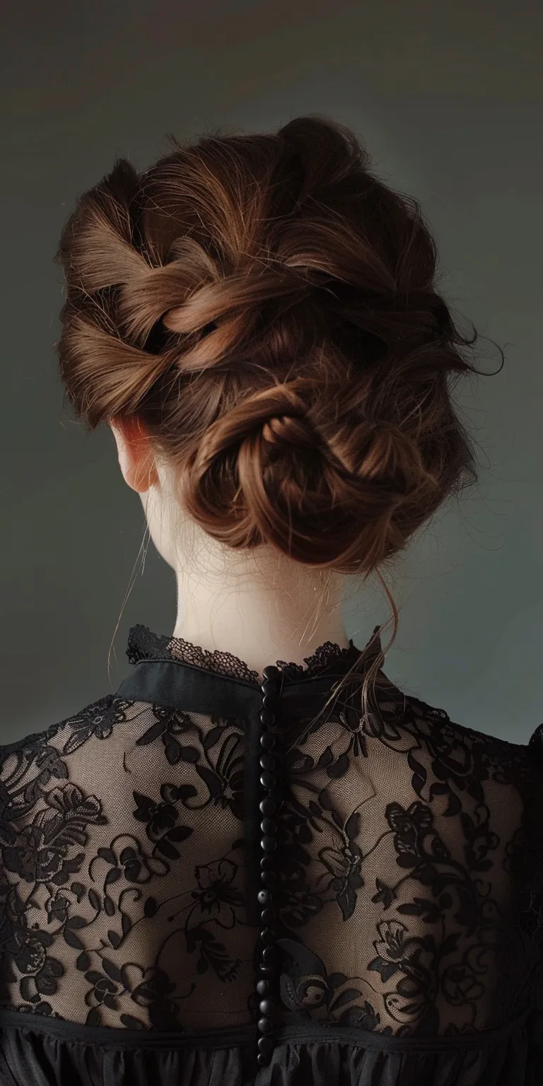 victorian hairstyles Updo, Milkmaid braid, Chignon, French Historical Christian