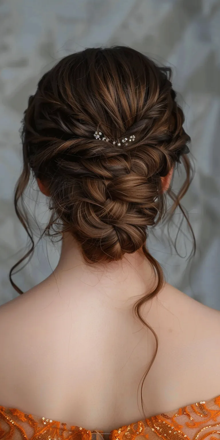 prom hairstyles Waterfall braids, French braid, Updo, Chignon, Braid