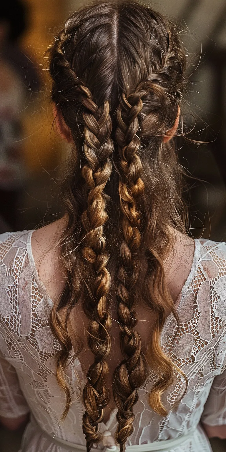 curled hair styles Boho braids, Waterfall Braid, French braid, Milkmaid braid