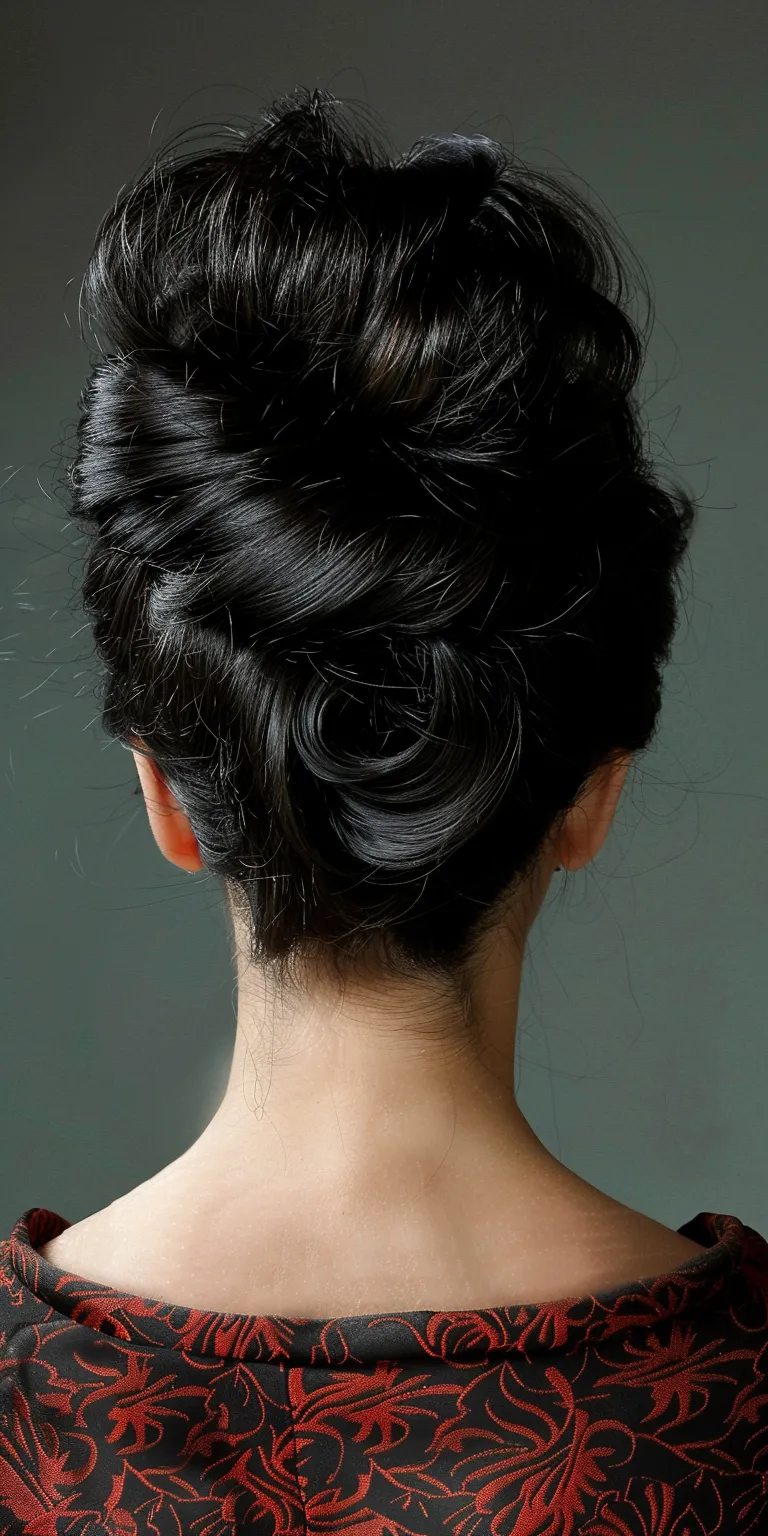 60's hairstyles Chignon, Japanese women's hairstyles, Updo, French twist, Milkmaid braid