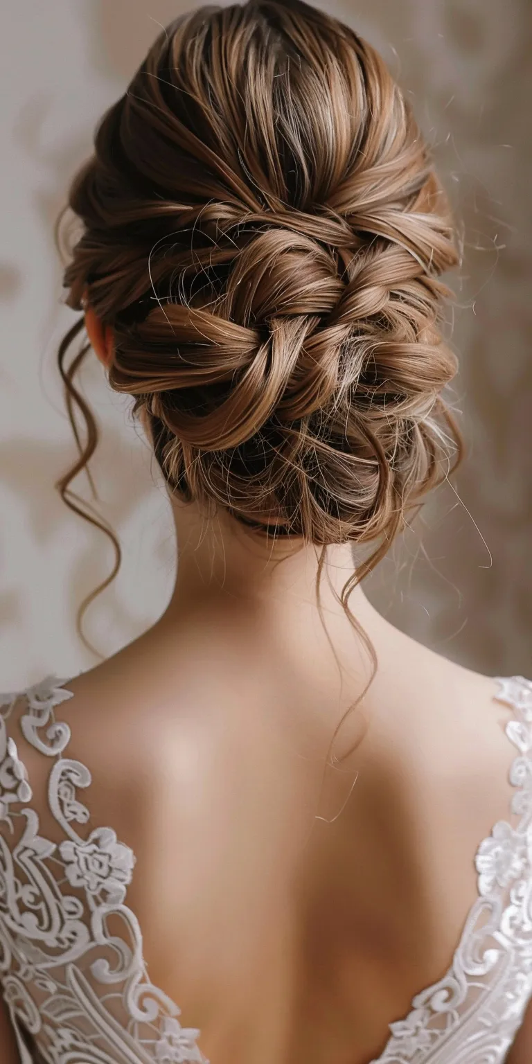 high bun hairstyles Updo, Chignon, Milkmaid braid, Waterfall braids, Ballerina